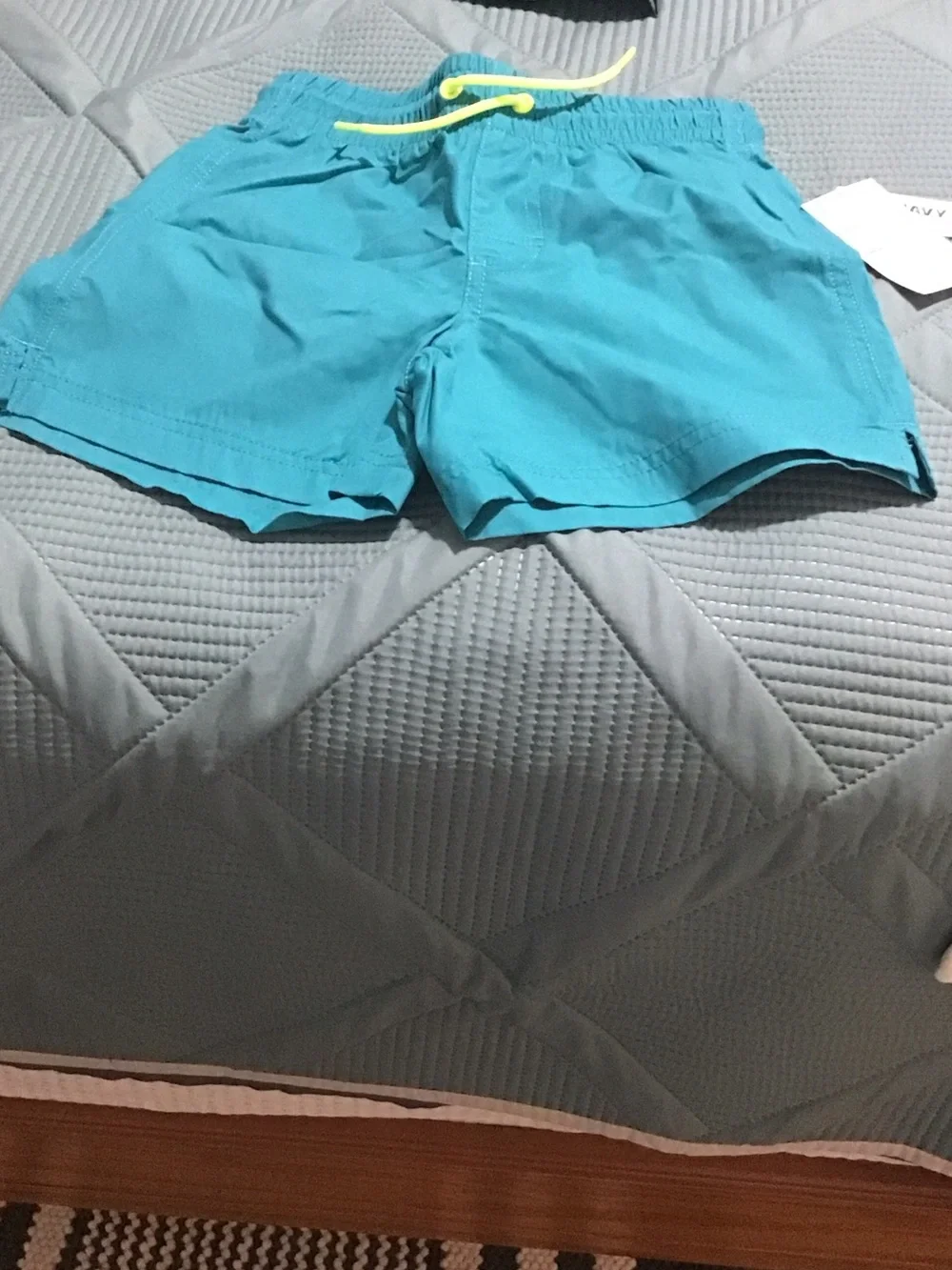 Old Navy Boys 1 Teal and 1 Green Swim Shorts with Neon Drawcord